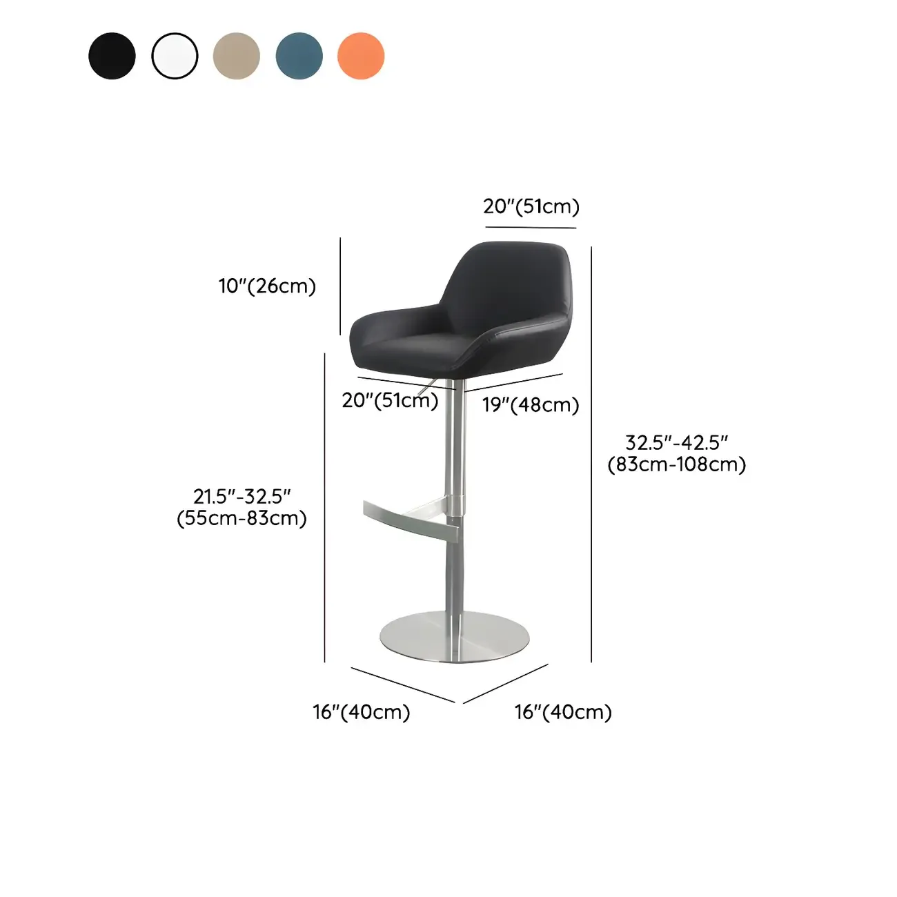 Glossy Metal Bucket Swivel Adjustable Bar Stools