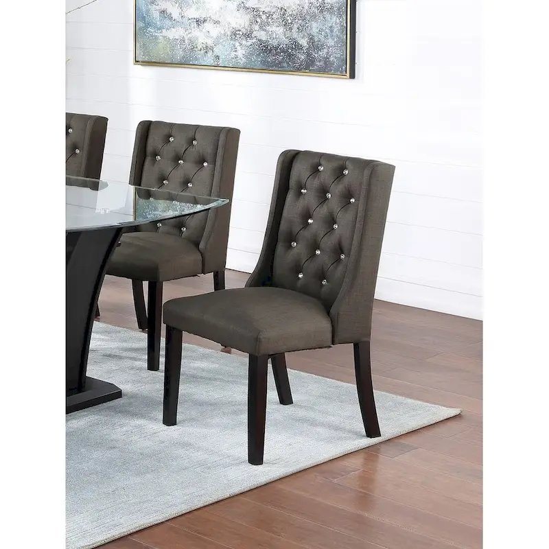 Set of 2 Wingback Dining Chairs, Tufted Faux Leather