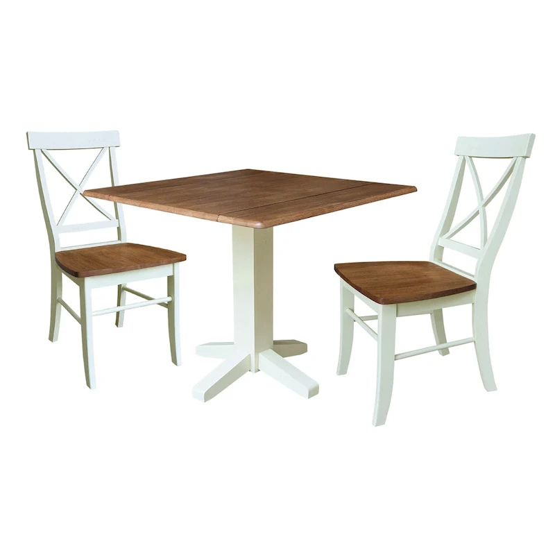 36  Solid Wood Square Dual Drop Leaf Dining Table with 2 Dining Chairs