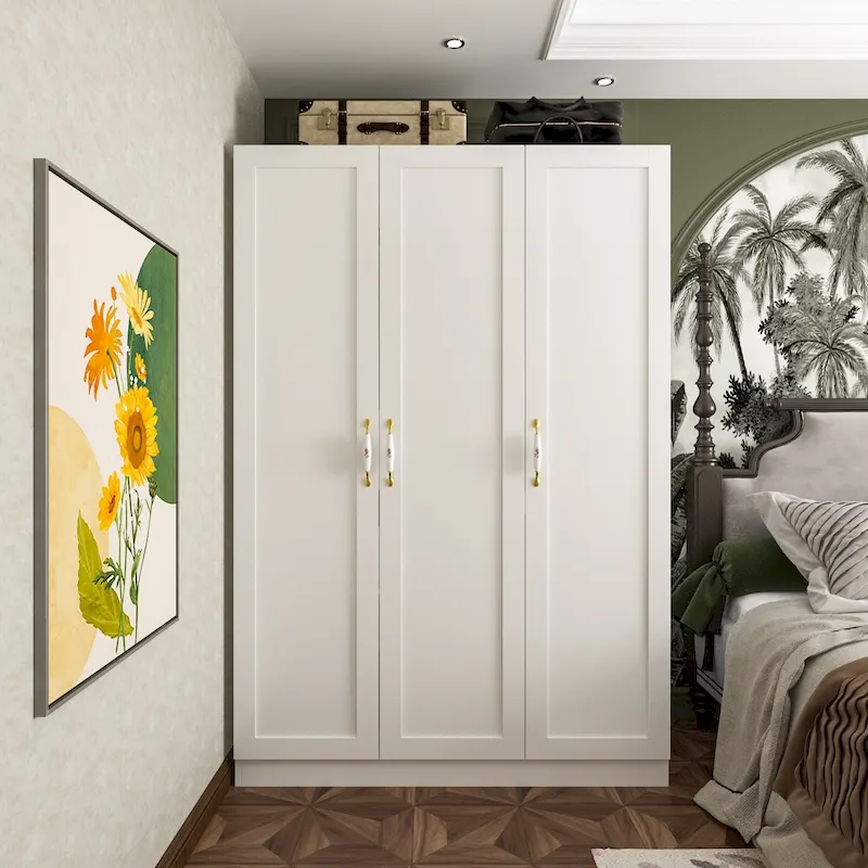 Armoire Wardrobe 47.2 3 Doors 2 Hanging Rods MDF Soft Close White Modern Floral Handle