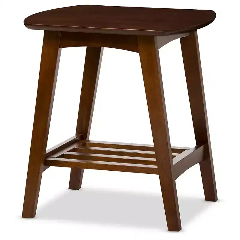 Brown Mid-Century End Table – Angled Legs, 1-Person Assembly