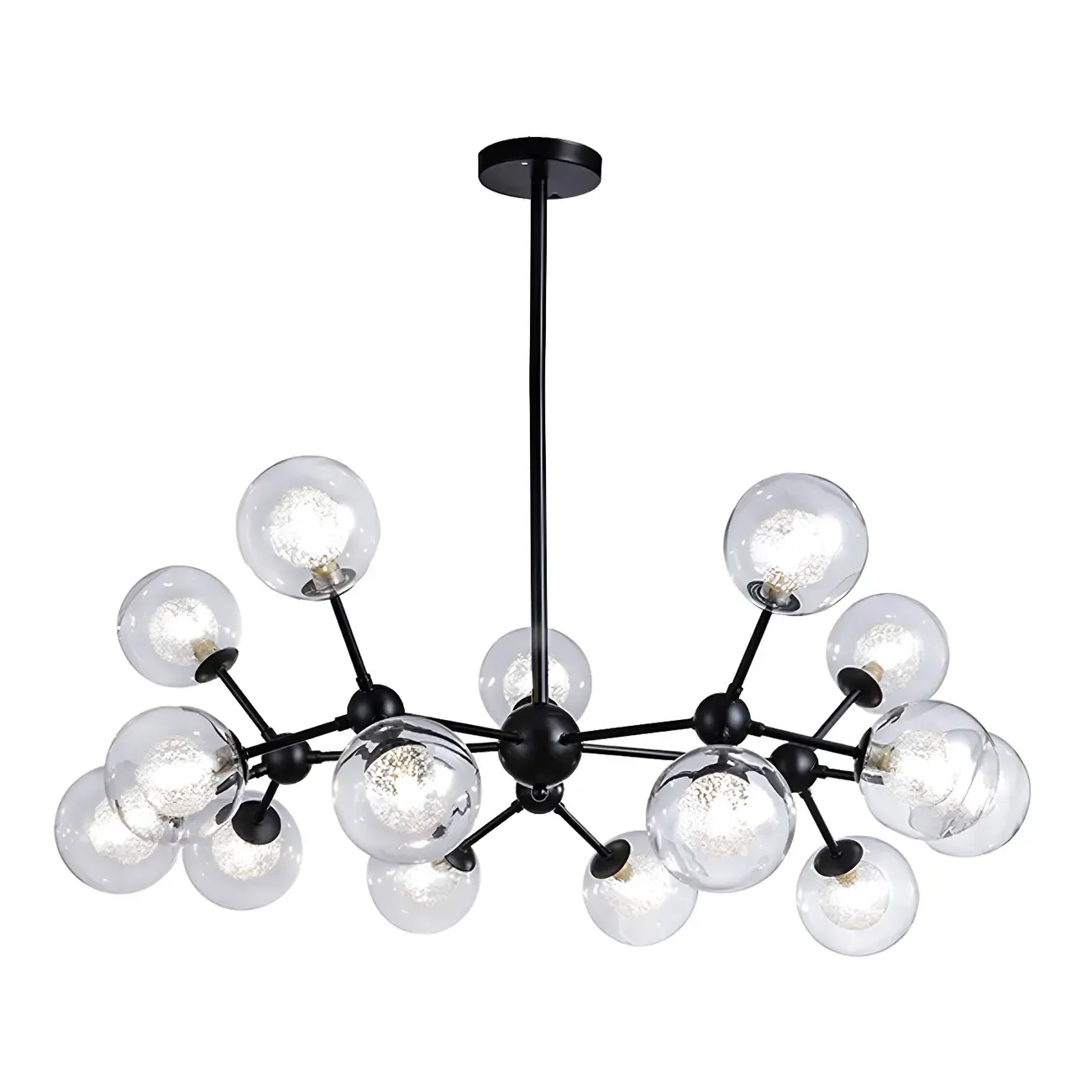 Modern Industrial Sputnik Black Glass 9-18 Light Chandelier