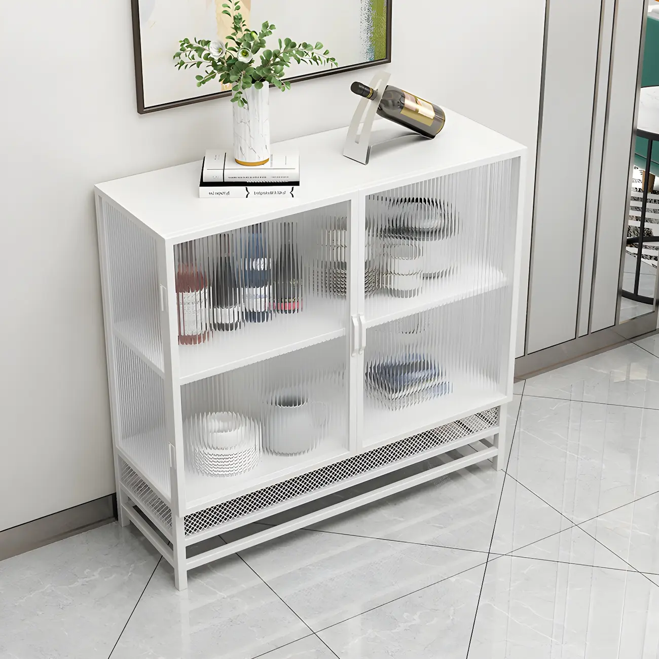 Rectangular Metal Black Glass Doors China Cabinet