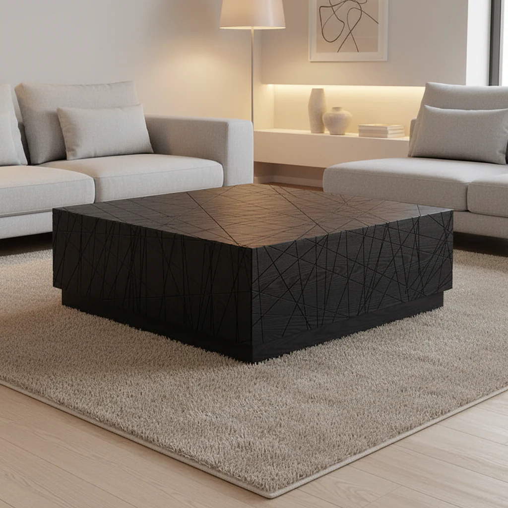 Modern Black Oak Square Coffee Table With Storage