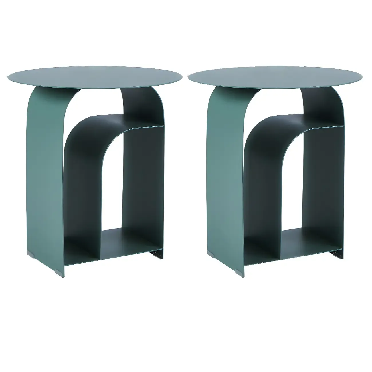 Industrial Narrow White Metal Bedside Table with Round Top