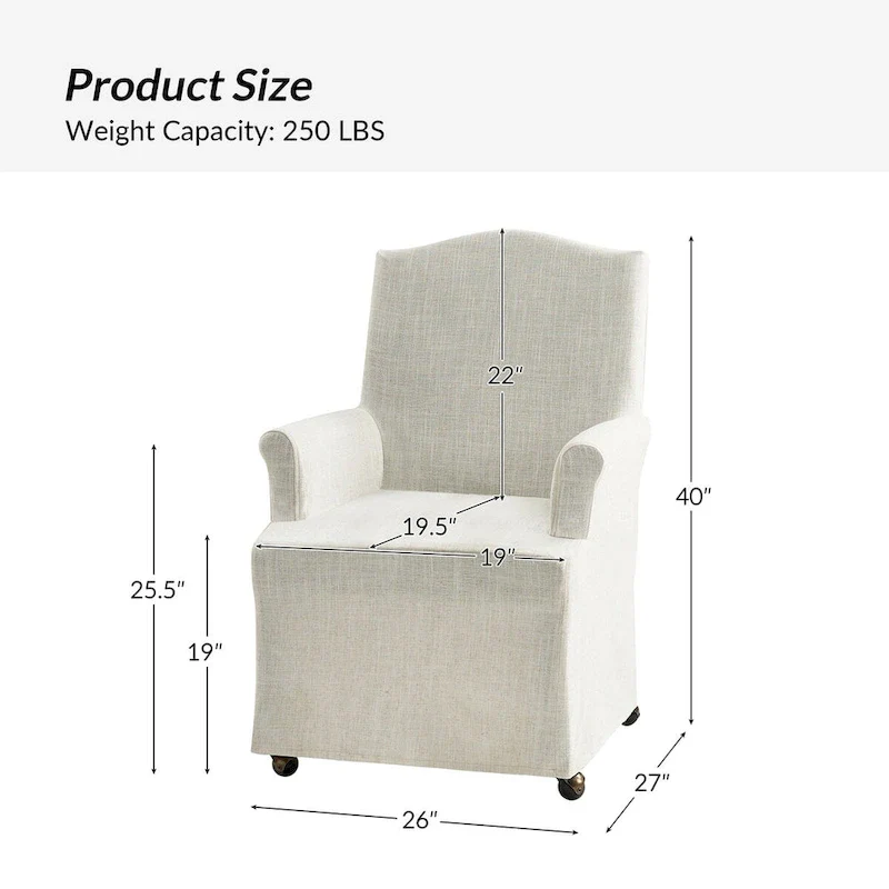 Upholstered Slipcover Arm Dining Chairs with Solid Wood Legs Set of 2