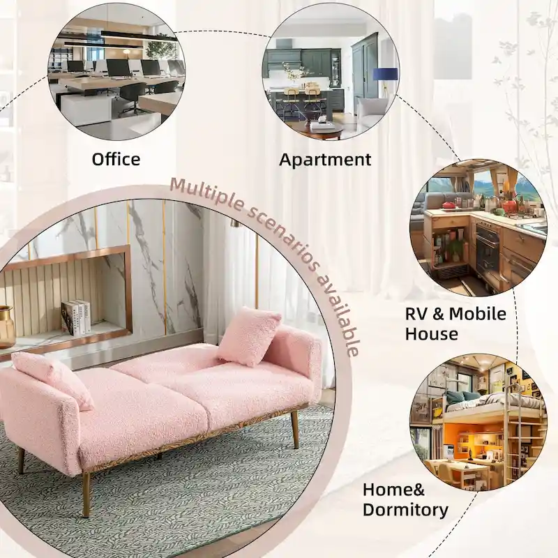 Teddy Fabric Upholstered Tufted Loveseats Sleeper Sofa With Rose Golden Legs