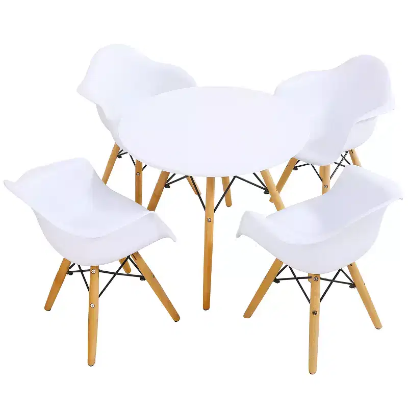 Costway Children Table & 4 Chairs Set Solid Construction 5 PCS Dining Table Toddler White