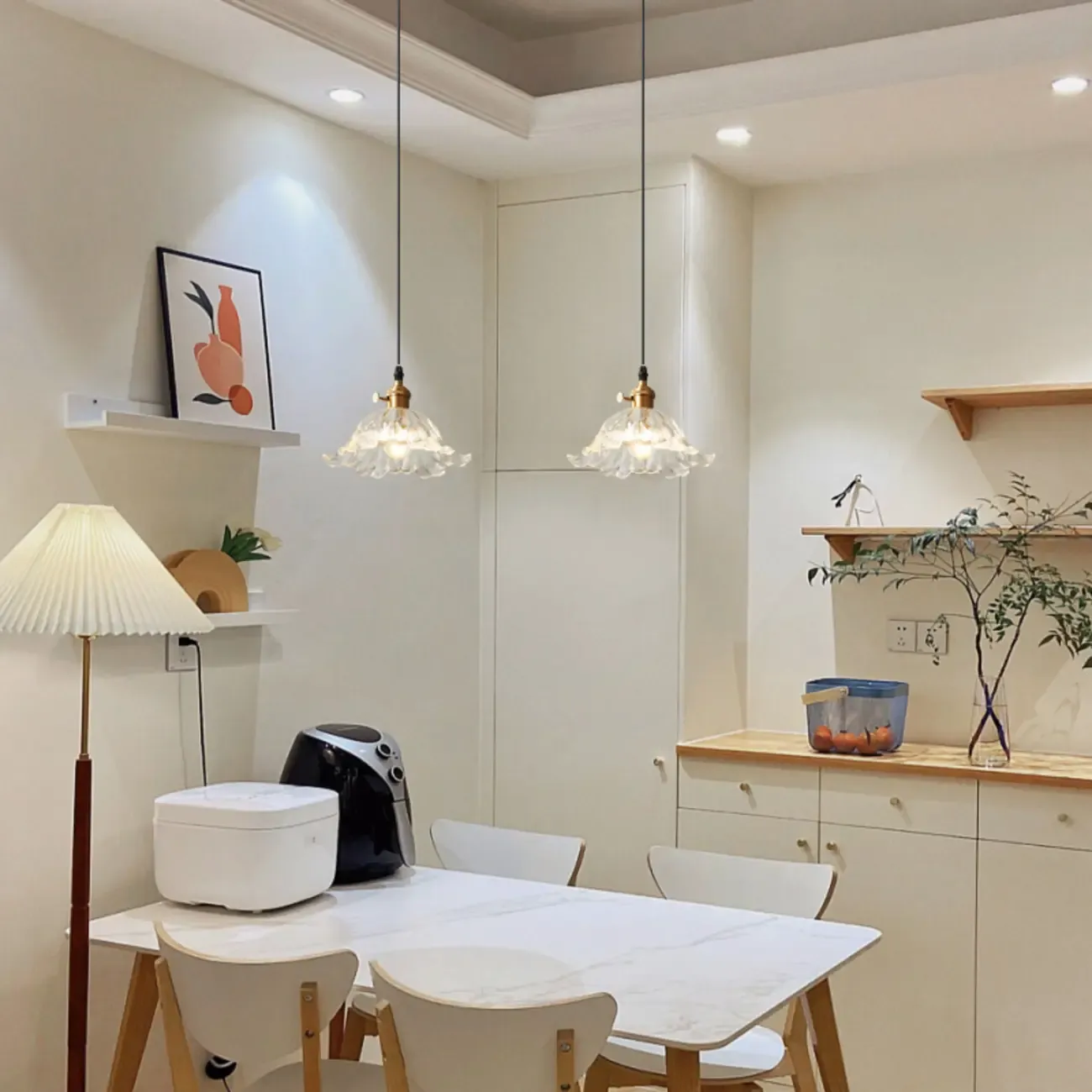 Modern Mini Clear Glass Flower Kitchen Pendant Lighting