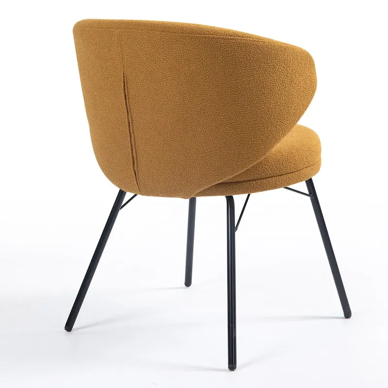 Boucle Dining Chair with Black Iron Legs, Set of 2