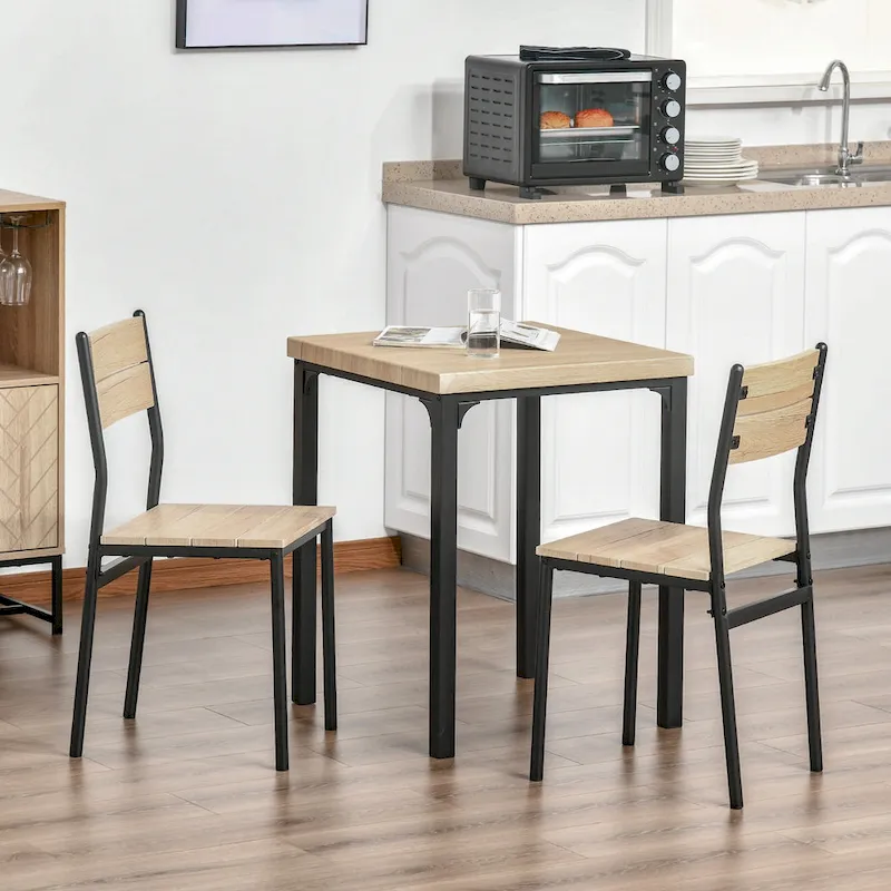 Wood Top Dining Set 3 Piece - Table and 2 Chairs Black Frame