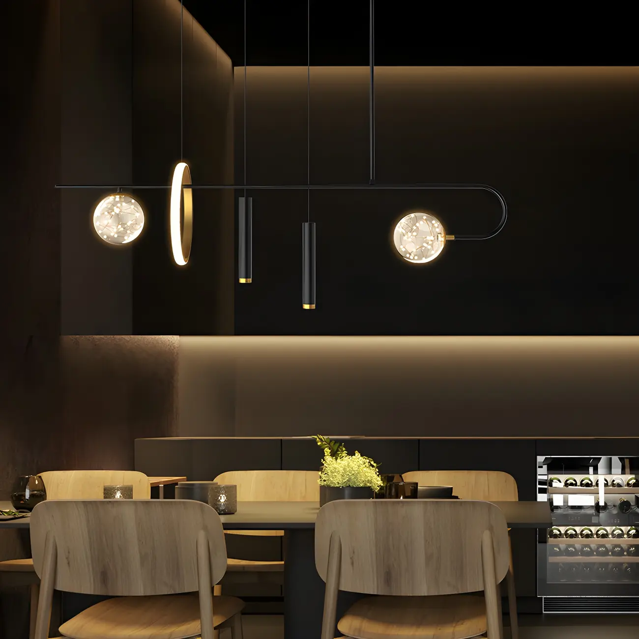 Modern Black LED Linear Kitchen Island Chandelier