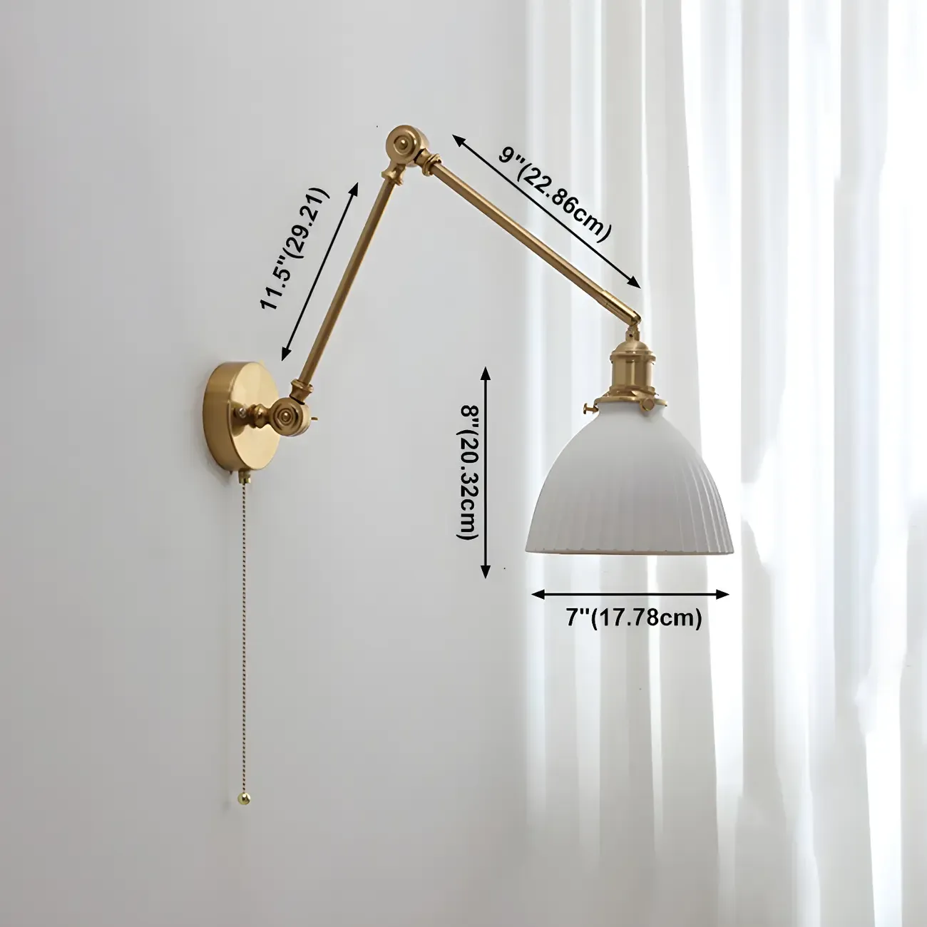 Classic Gold Metal Swing Arm Ceramics Shade Wall Light