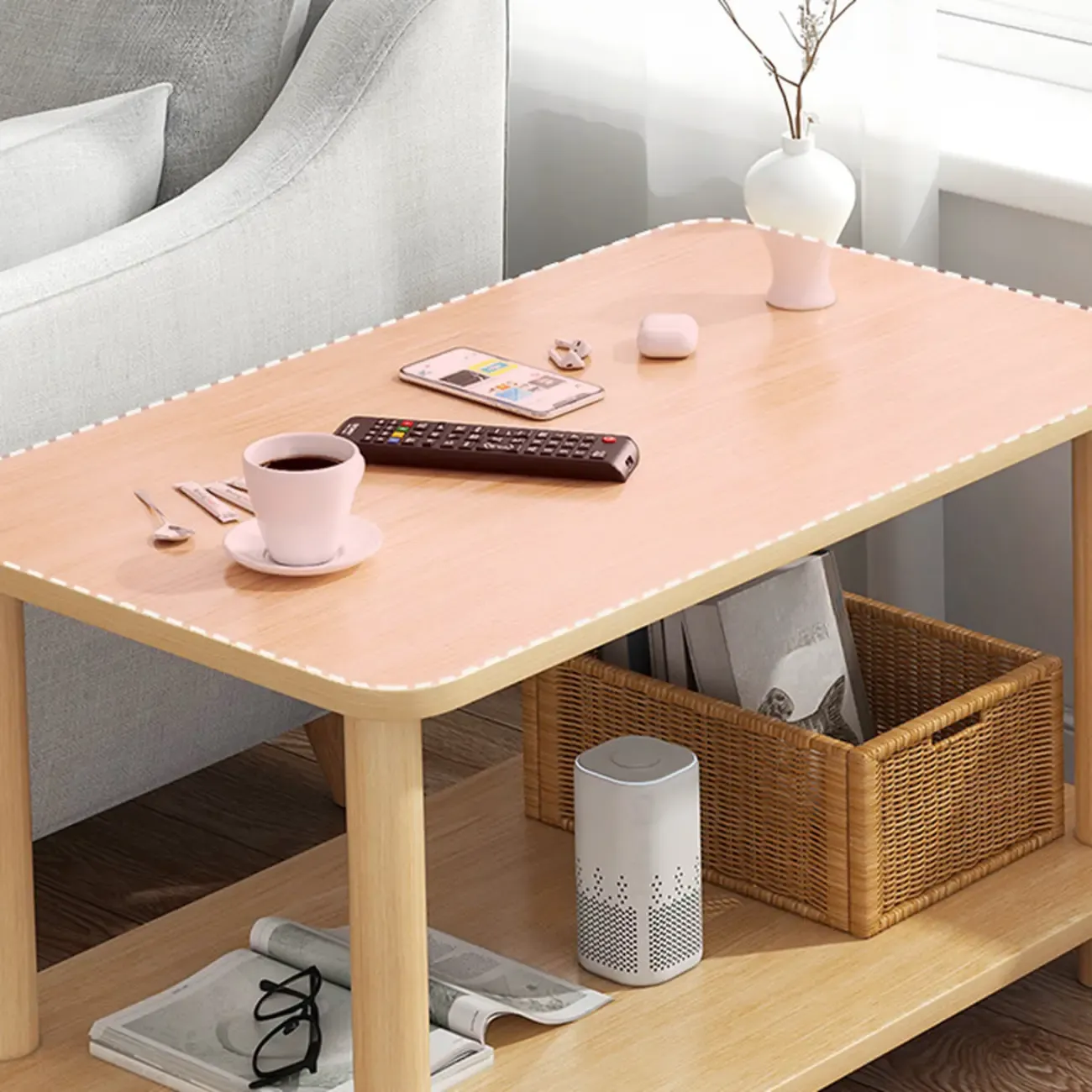 Square White Wood Side Table with Shelf