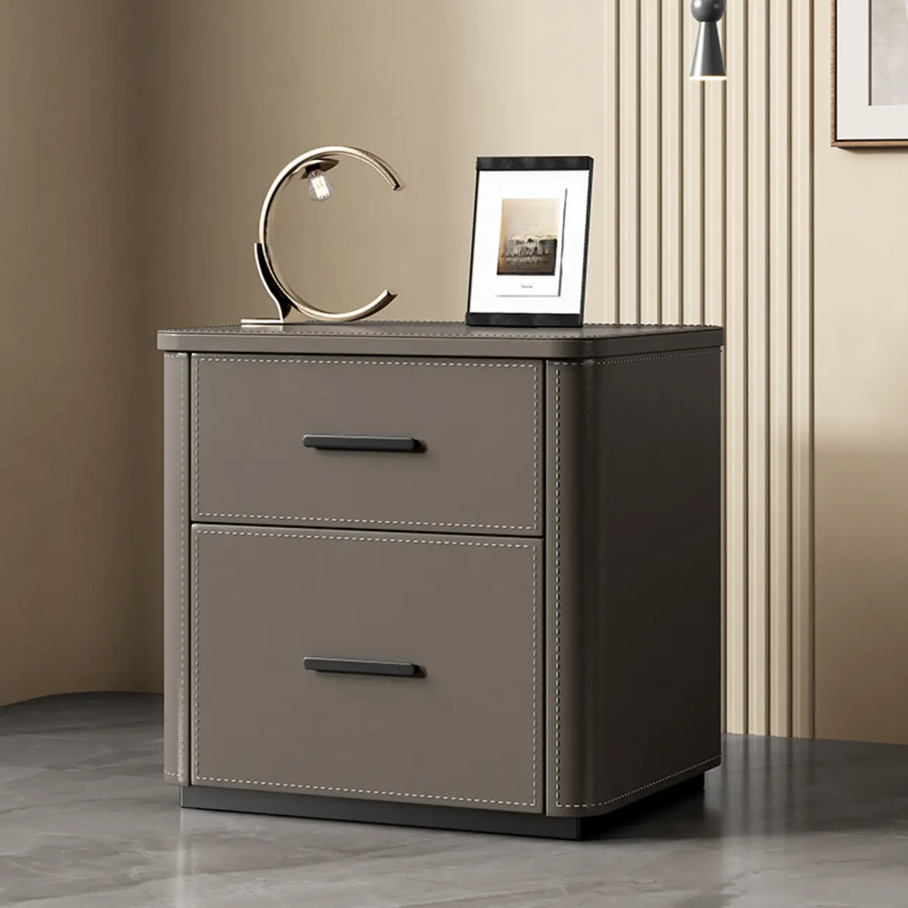Modern Pine Wood Top 2 Drawers Nightstand