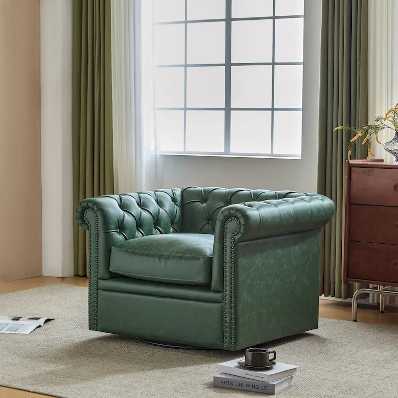 Chesterfield Swivel Club Chair with Deep Button Tufting and 360-Degree Rotation