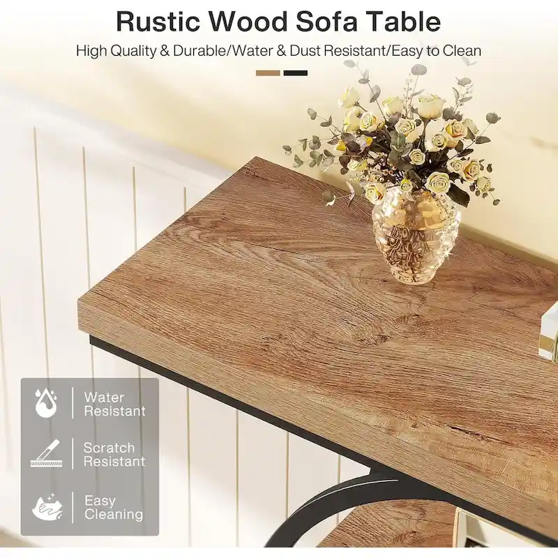 Industrial 4-Tier Sofa Table Entryway Table with Circle Base