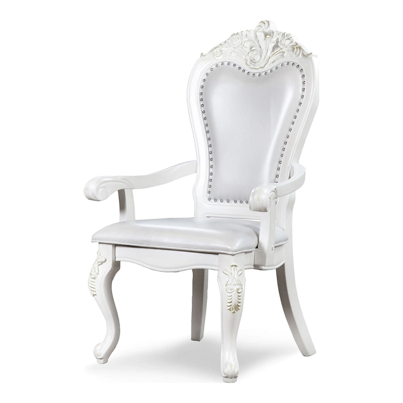 Furniture of America Eugene Traditional Solid Wood Dining Arm Chairs with Nailhead Trim and Cabriole Legs (Set of 2)