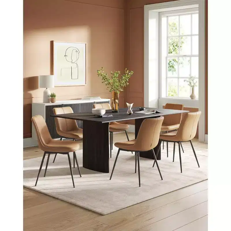 VASAGLE Leather Dining Chairs Set of 2, Comfortable Upholstered Seat with Metal Legs and Swivel Leveling Feet