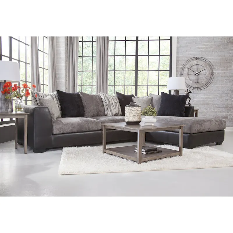 American Furniture Classics Casual Comfort Charcoal and Black, L Shaped Sectional Sofa with 8 Back Pillows and 2 Accent Pillows