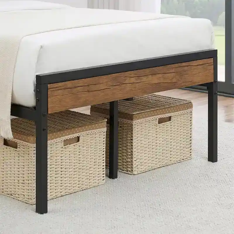 Bed Frame with Wood Headboard, Noise-Free