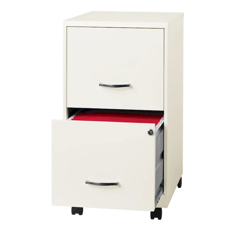 White 2-Drawer Mobile Steel Vertical File Cabinet with Cam Lock & Casters