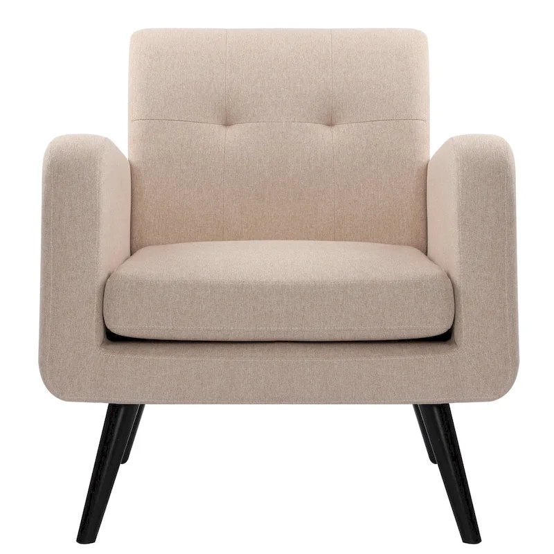 Mid-Century Modern Accent Chair with Tufted Back, Armrests, Polyester Fabric Upholstery, 29.75