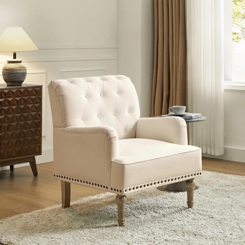 Geltrude Classic Upholstered Accent Arm Chair with Button Tufted Back by HULALA HOME