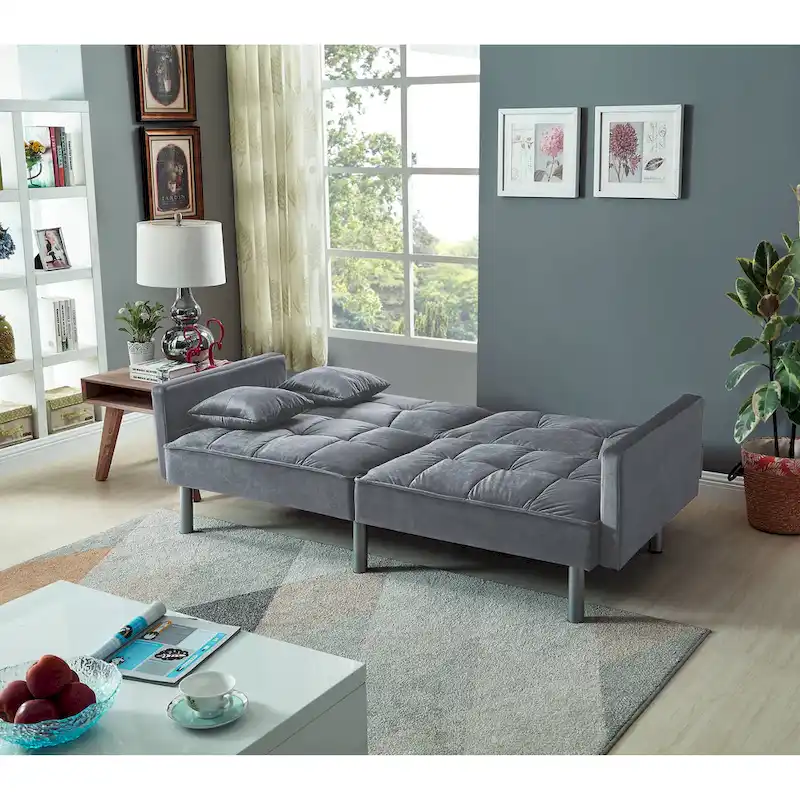 75.6 Lovely Velvet Convertible Sleeper Sofa Bed Futon Love Seats