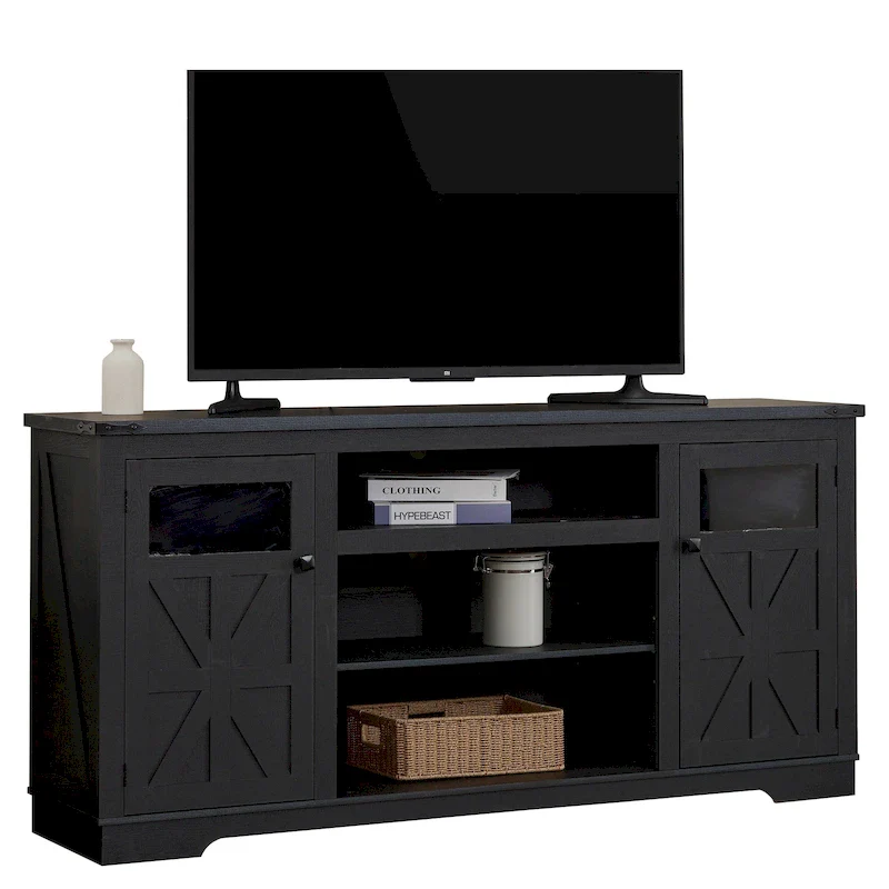 Black/White Farmhouse TV Stand, Fits 75