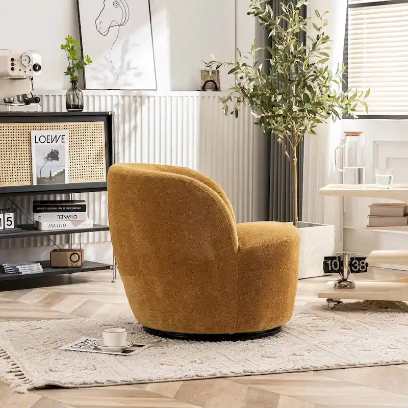 Single Fabric Modern Accent Chair 360 Degree Rotation Swivel Barrel Chairs