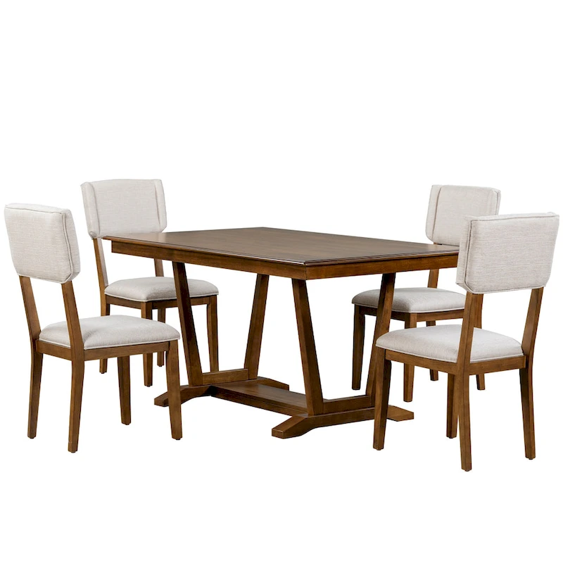 5-Piece Wooden Dining Table Set with 59 Rectangular Table & 4 Chairs