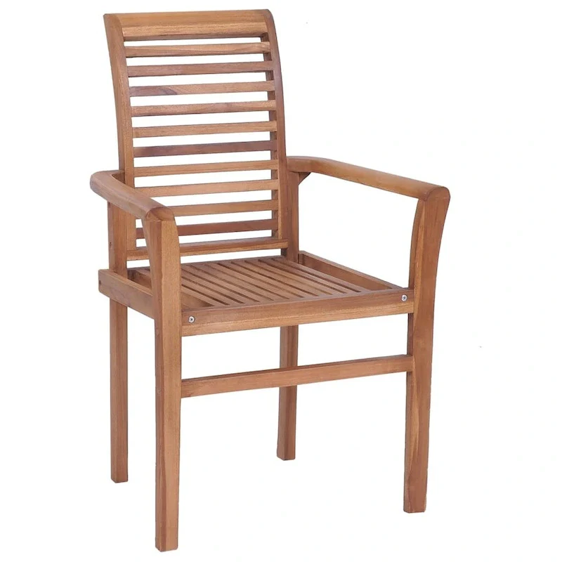 Brown Slatted Stacking Dining Chair, Set of 6