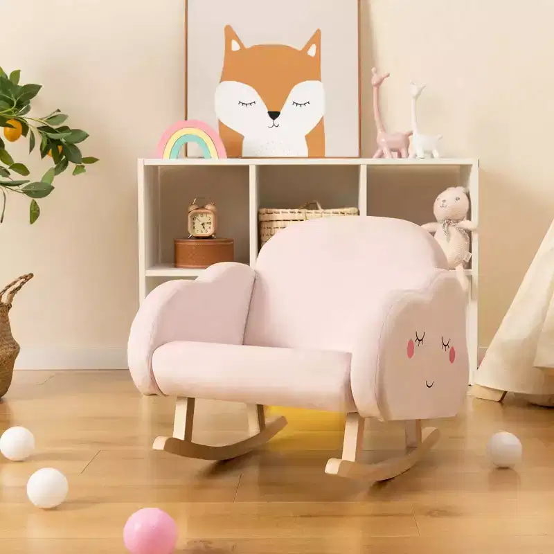 Costway Toddler Rocking Chair Children's Upholstered Velvet Rocker Kids Armchair Pink/White