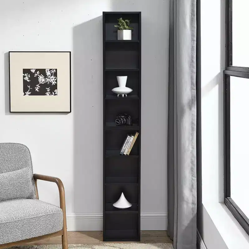 MAYEERTY 8 Tier Media Tower Rack Slim Storage Cabinet with Adjustable Shelves Tall Narrow Bookcase Display Bookshelf for Home Office