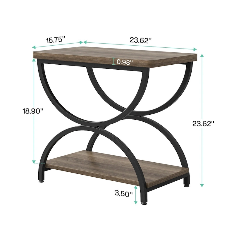 2-Tier Rectangular Wood Metal End Side Chairside Table