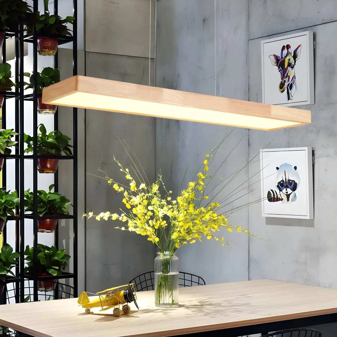 Natural Wood Dimming LED Rectangular Pendant Light