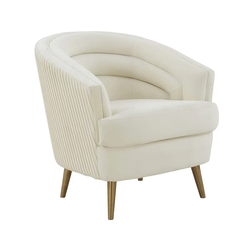Velvet Accent Chair with Pleated Back and Tufted Seat - 29W x 32.6D x 31H