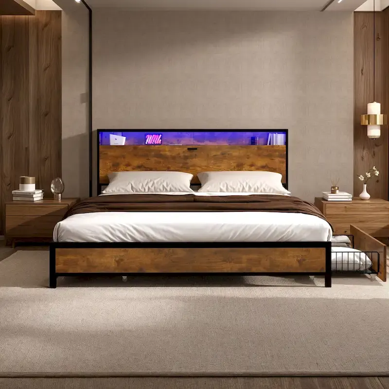 Moasis Vintage Brown King Bed Frame