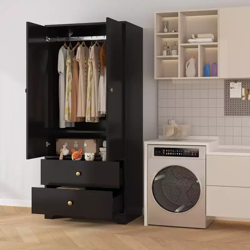 MDF 2-Door 2-Wardrobe Cabinet Flat Panel Design Durable and Stylish Storage Solution Perfect for Home Organization