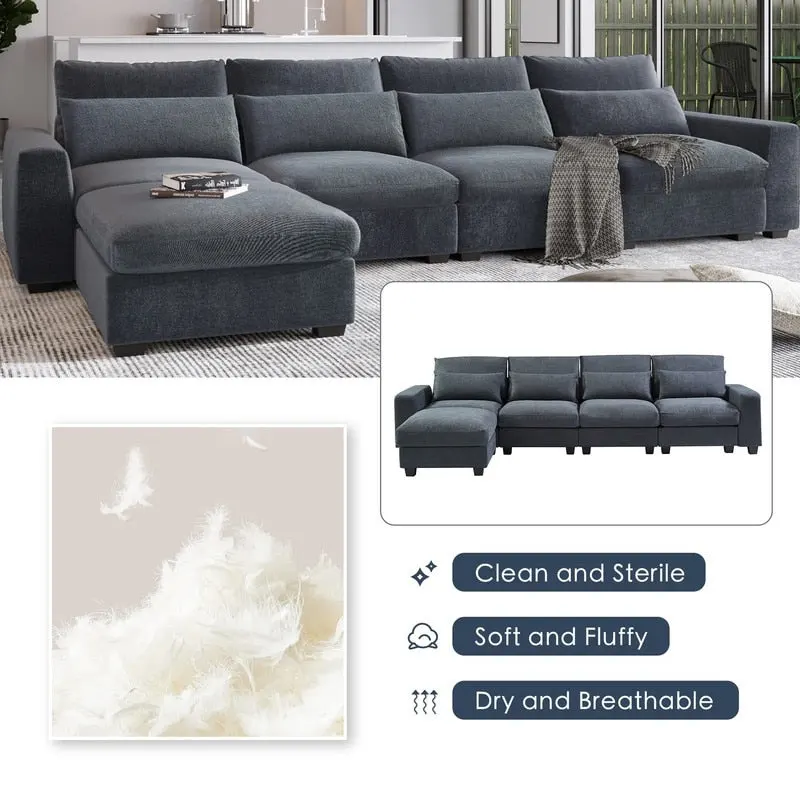 Modern L-Shape Sectional Sofa with Reversible Chaise