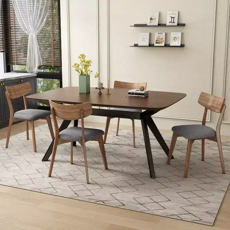 Christopher Knight Home Lareyna 5 Piece Mid-Century Modern Rubberwood Upholstered Dining Set
