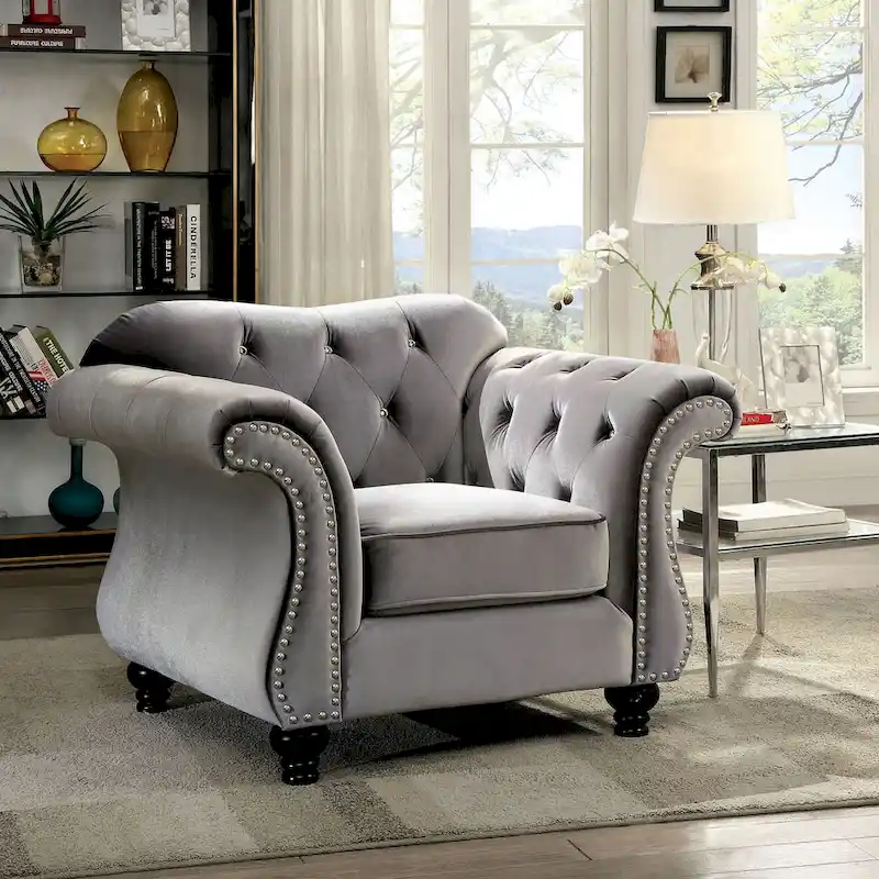 Traditional Fabric Felt Button Tufted Armchair