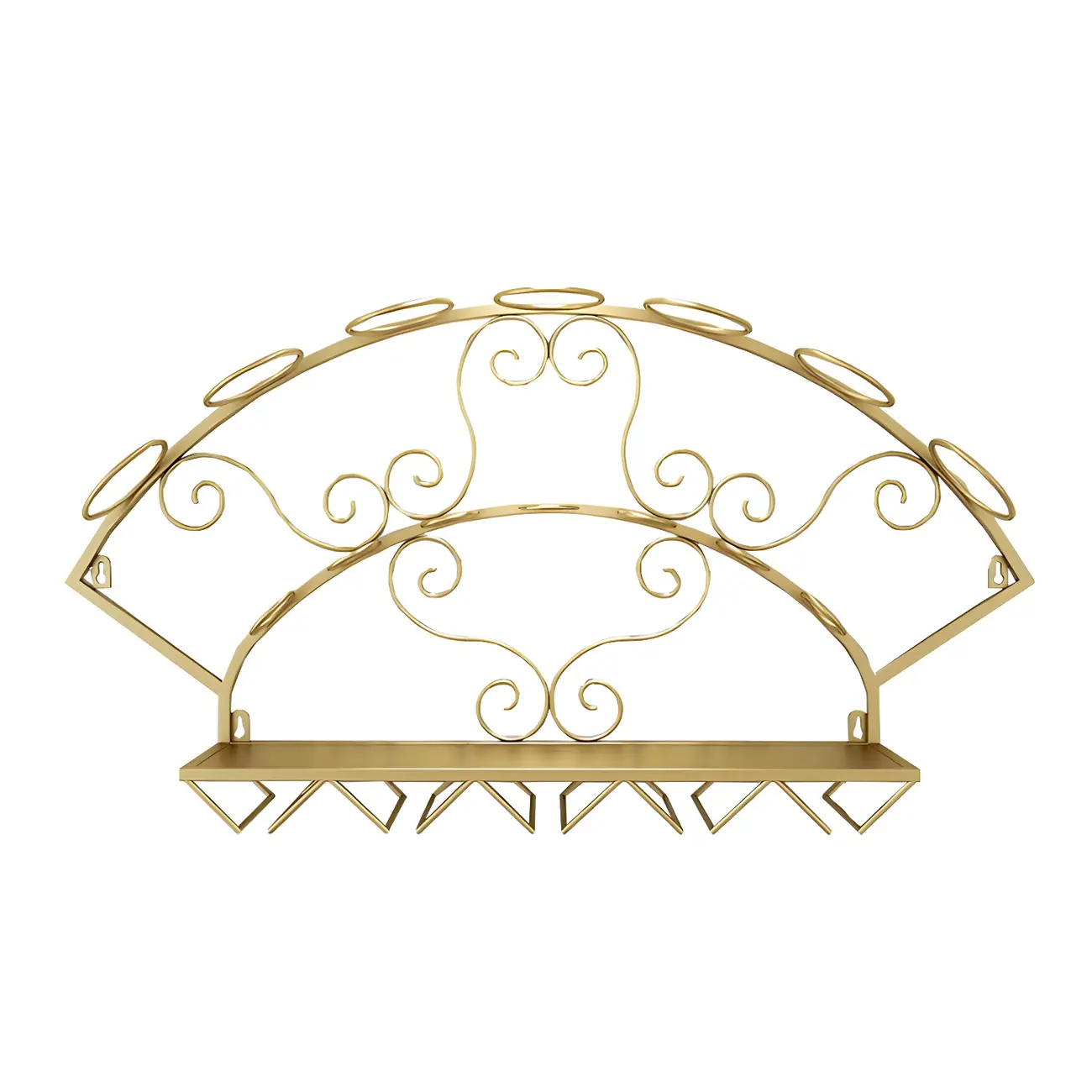 Fan-shaped Simple Metal Wall-Mounted Wine Bottle & Glass Rack