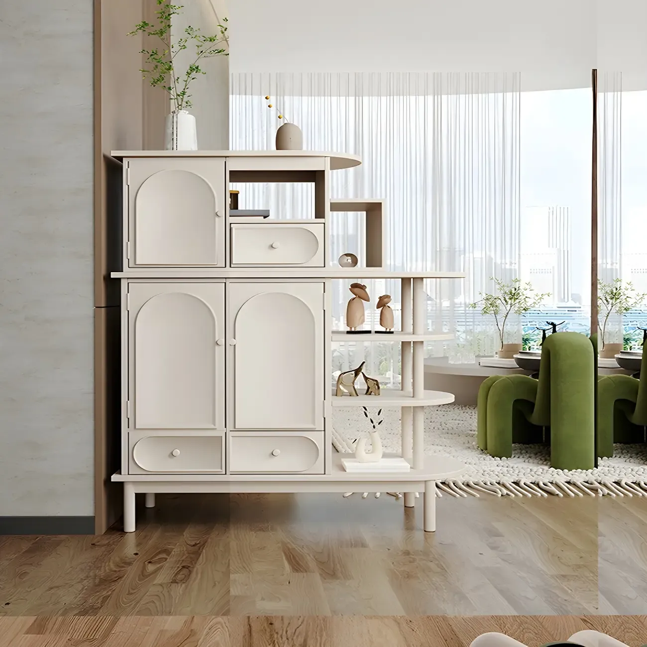 Modern White Wooden Multi-functional Utility Living Room Cabinet