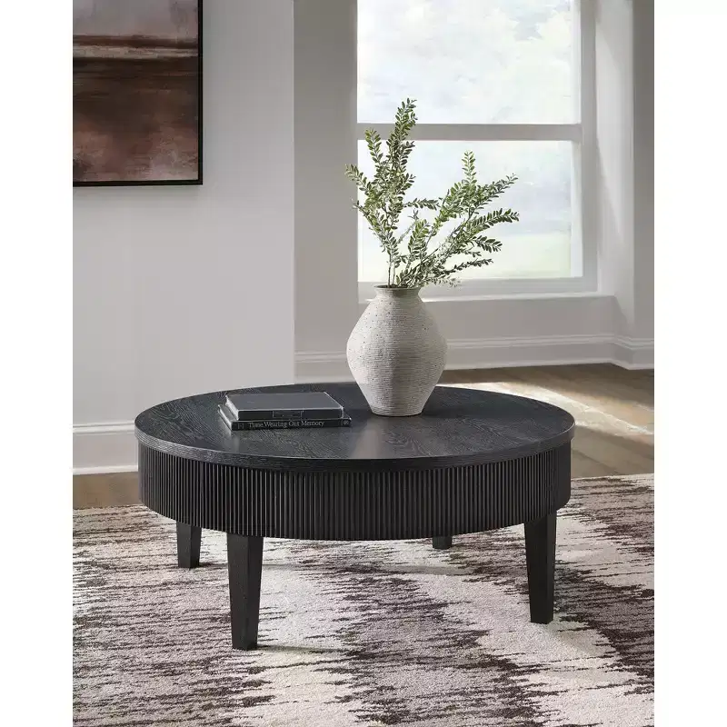 Signature Design by Ashley Marstream Round Coffee Table with Storage Drawers, Modern Farmhouse, Black