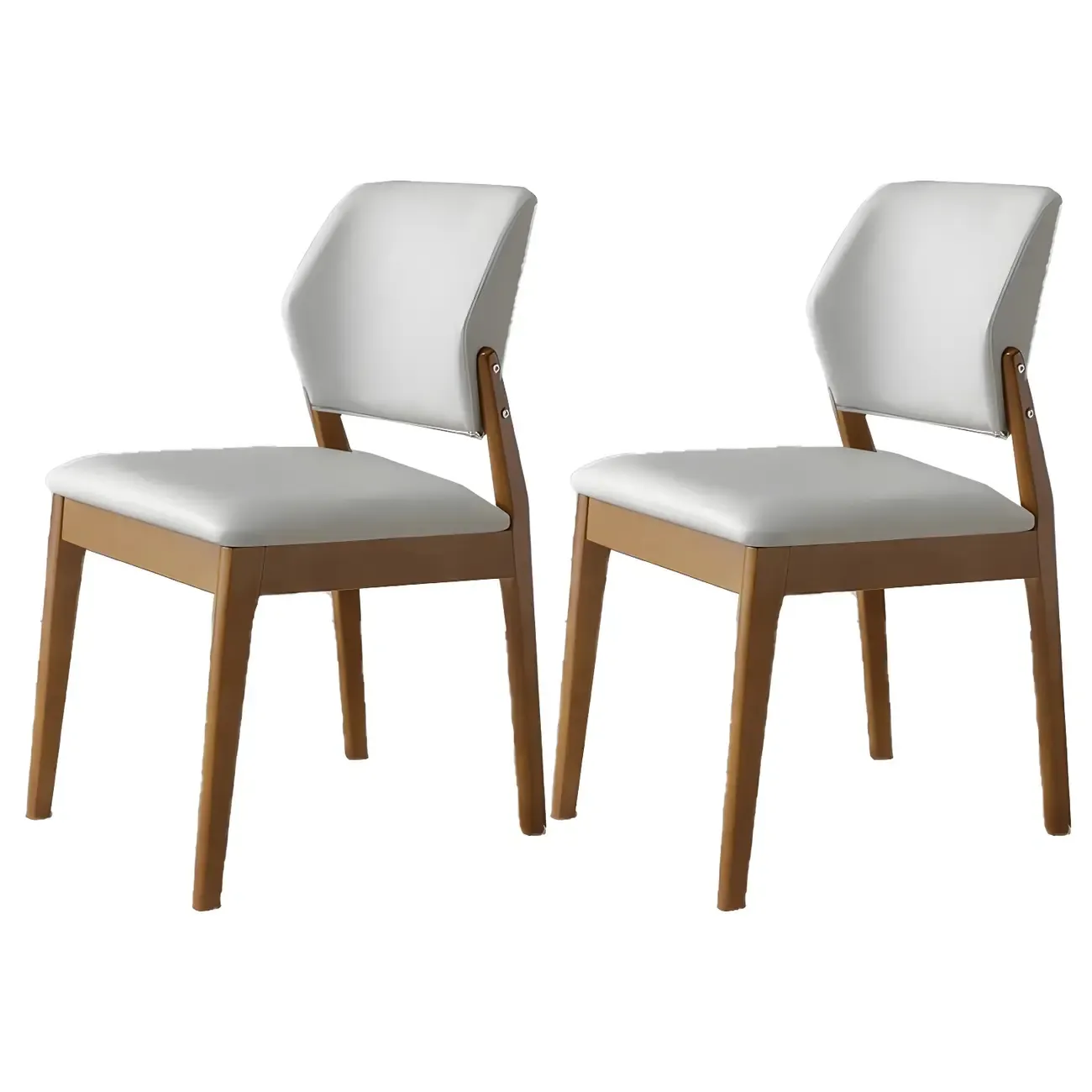 Modern Wood Faux Leather Beige Low Back Dining Chair