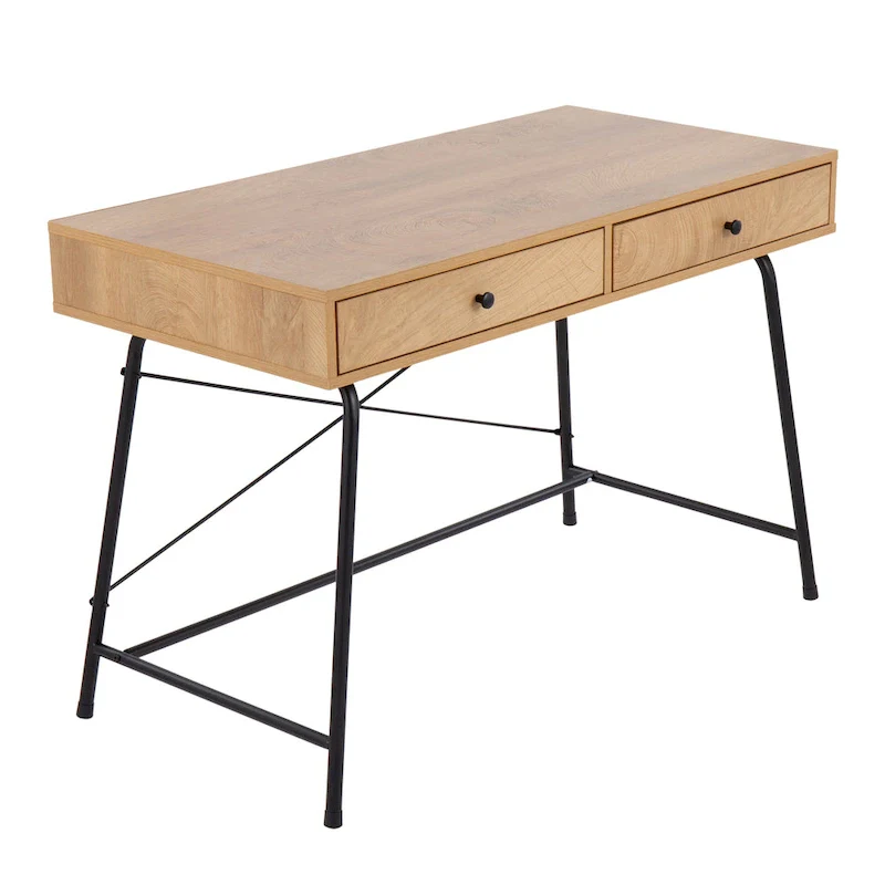 Brown Wood & Black Metal Industrial Writing Desk for 1