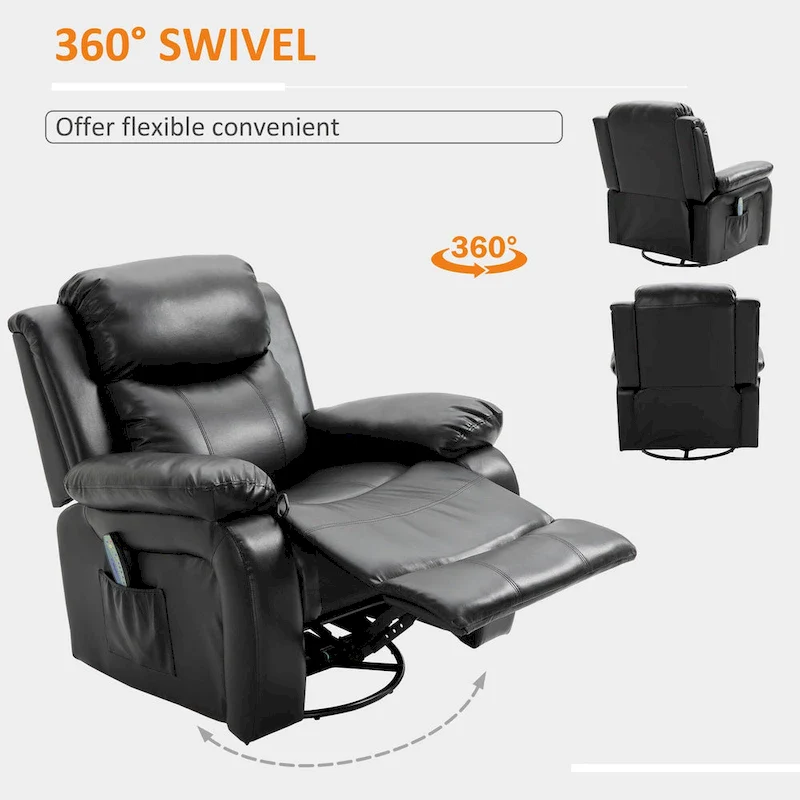 PU Leather Massage Recliner Chair, Swivel Rocker with Remote Control