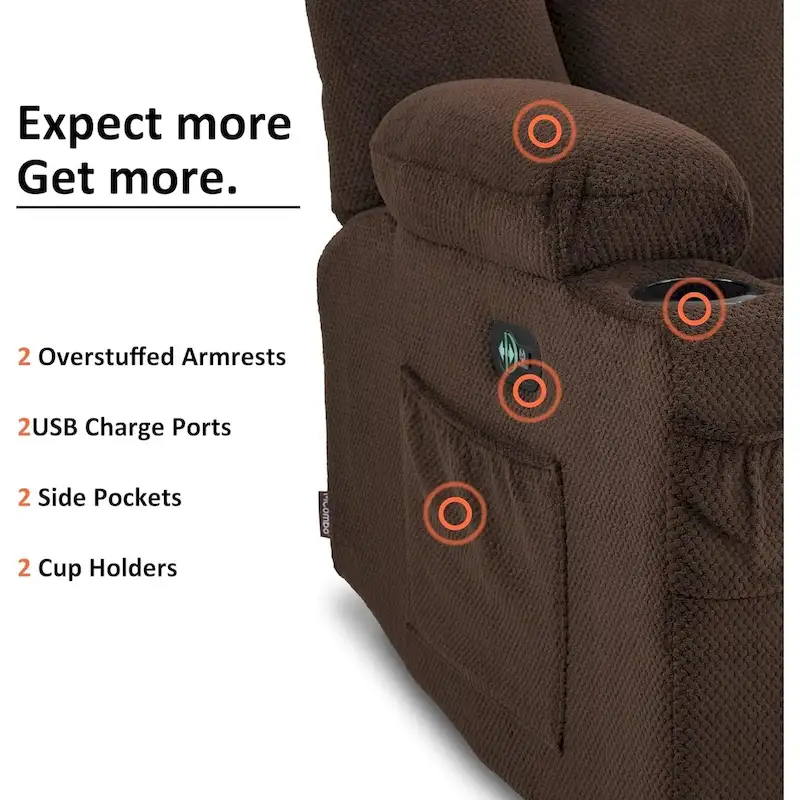 Electric Power Reclining Sofa with Massage and Lumbar Heat, Fabric